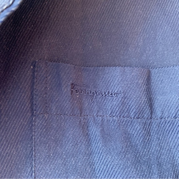 Mens Salvatore Ferragamo Embroidered Logo Long Sleeve Button Shirt M Navy Blue - Picture 2 of 6